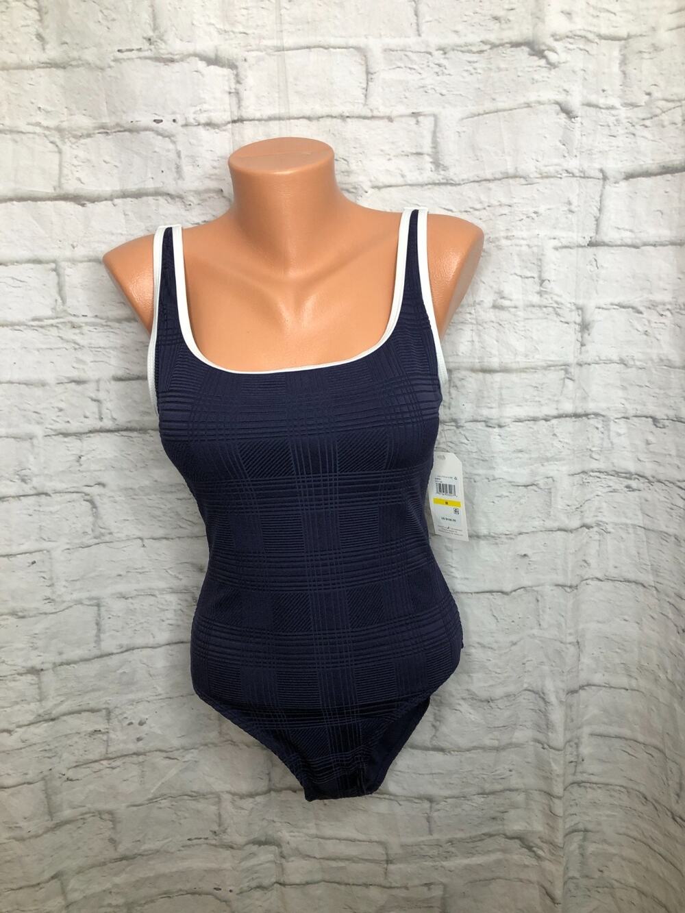 Nautica Women’s Navy Blue & White Swimsuit One Piece Textured Print Size M